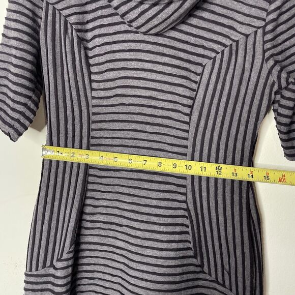 Gray Striped Cowl Neck Dress 10 Futuristic Minimalist Lagenlook Cyberpunk Rave - Picture 7 of 9